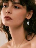 wholesale 925 Sterling Silver Double Feather Drop Earrings For Women Dangle Chain Hook Jewelry-0-2