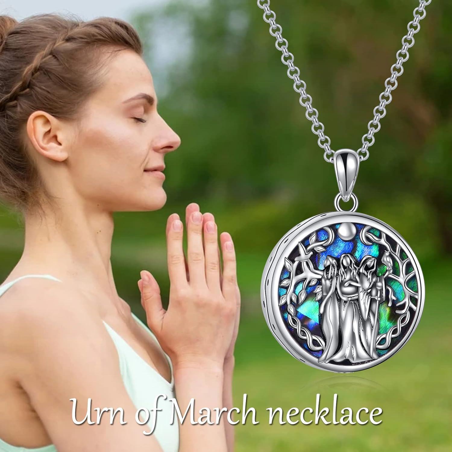 Sterling Silver Triple Moon Urn Necklace Pagan Wiccan Magic Amulet-0-2