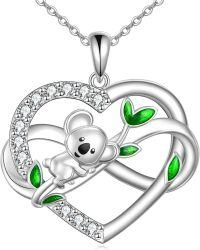wholesale 925 Sterling Silver Heart-Shaped Green Leaf and Cub Pendant Necklace for Women & Girls-Koala Necklace