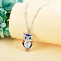 wholesale 925 Sterling Silver Owl Pendant Necklace with Blue and Orange Enamel Accents - Unique s for Women & Girls-0-2