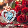 wholesale 925 Sterling Silver Blue Crystal Rose Heart Pendant Necklace  for Women-0-3