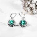 wholesale 925 Sterling Silver Green Crystal Round Drop Leverback Earrings Celtic Knot Design Irish Jewelry for Women Girls Gift 3cm Long-0-3