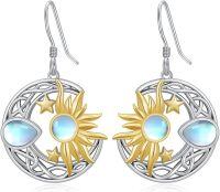 wholesale 925 Sterling Silver Moon Star Sun Drop Dangle Earrings s for Women Girls Mom-Silver&Gold&Moonstone