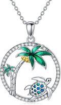 wholesale 925 Sterling Silver Opal Sea Turtle & Palm Tree Necklace for Women-0-0