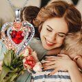 wholesale 925 Sterling Silver Red Crystal Rose Mom Love Forever Heart Pendant Necklaces-0-2