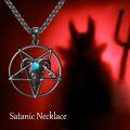 wholesale 925 Sterling Silver Pentagram with Ram's Head and Turquoise Stone Pendant Necklace-0-3