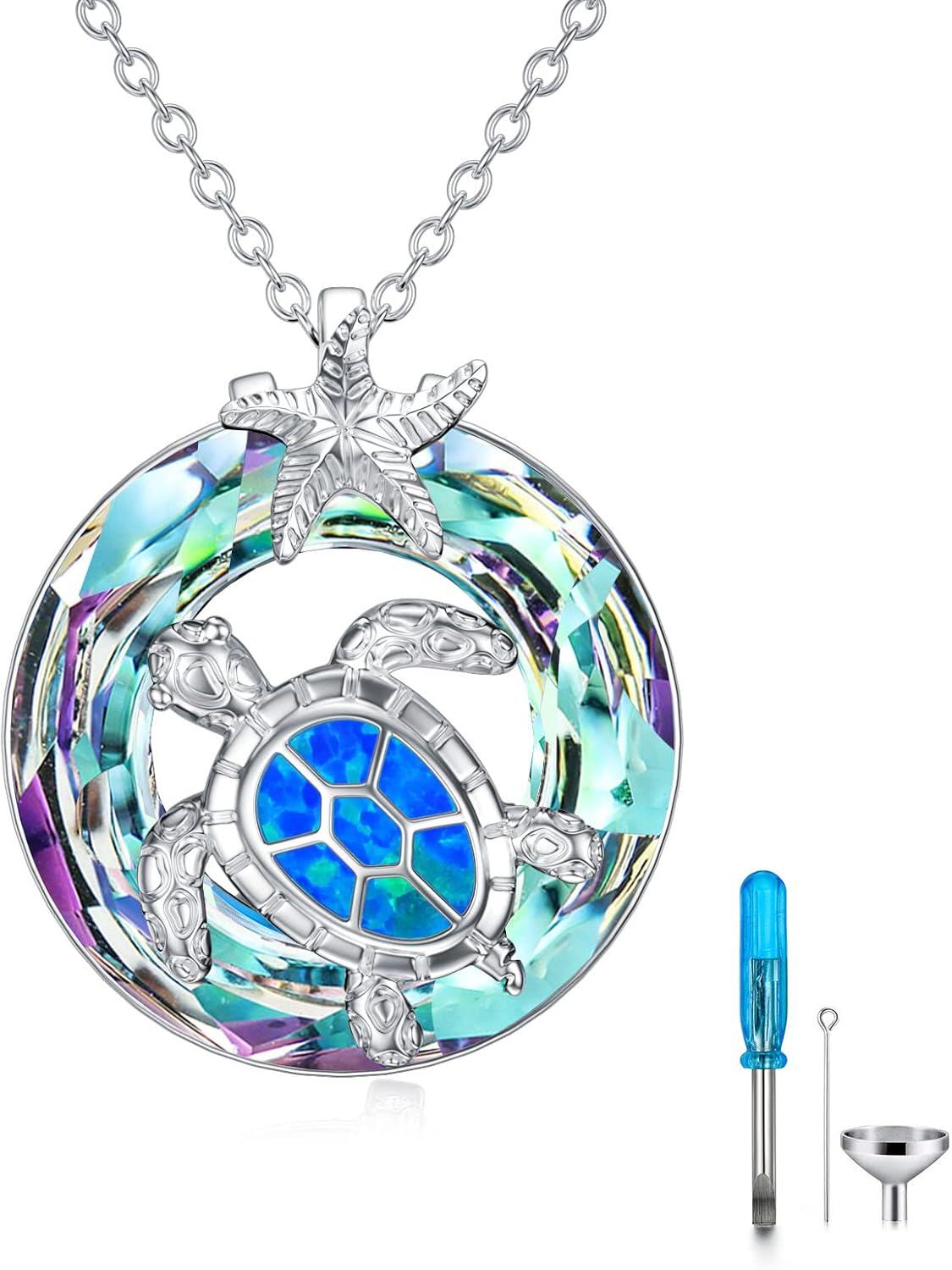Sterling Silver Crystal Turtle Necklace for Women-Purple- Urn Necklace