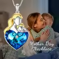 TOUPOP 925 Sterling Silver Crystals Mother Son Pendant Birthday Jewelry-0-1