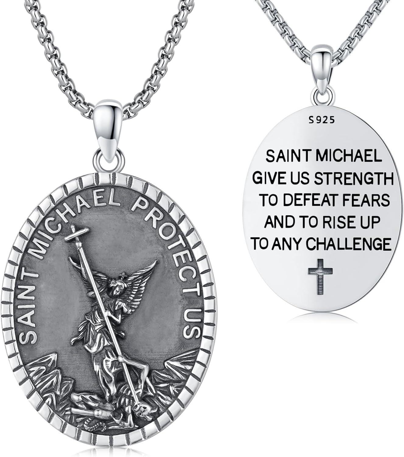 Sterling Silver Patron Saint Amulet Protection Medal Necklace Catholic Jewelry Gift for Men Women-0-0