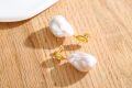 wholesale Golden Baroque Pearl Drop Earrings with Unique Face Design for Women-0-1