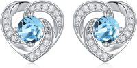 wholesale 925 Sterling Silver Birthstone Heart Stud Earrings Jewelry Gifts for Women-Silver-03-Mar-Zirconia