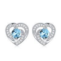 wholesale 925 Sterling Silver Birthstone Heart Stud Earrings Jewelry Gifts for Women-Silver-03-Mar-Zirconia