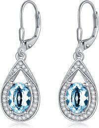 wholesale Sterling Silver Genuine Simulated Birthstone Teardrop Leverback Earrings-Simulated Aquamarine