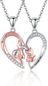 wholesale 925 Sterling Silver Fox Heart Pendant Necklaces for Mom and Daughter Jewelry Set-Matching