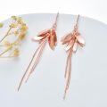 wholesale 925 Sterling Silver Plated Rose Gold Flower Drop Dangle Earrings with Long Fringe Chains for Girls and Women Lightweight  42mm Length-0-4