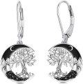 wholesale 925 Sterling Silver Tree of Life Crescent Moon Drop Earrings-0-0