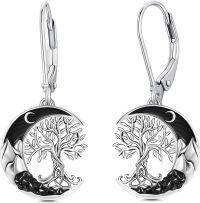 wholesale 925 Sterling Silver Tree of Life Crescent Moon Drop Earrings-Tree of life