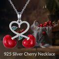 wholesale 925 Sterling Silver Red Enamel Cherry Heart Pendant Necklace for Women-0-3