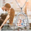wholesale 925 Sterling Silver Hippo & Baby Love Forever Heart Pendant Necklace Gifts for Women Girls-0-2