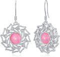 wholesale 925 Sterling Silver Pink Opal Flower Dangle Earrings with Celtic Knot Design-0-0