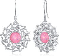 wholesale 925 Sterling Silver Pink Opal Flower Dangle Earrings with Celtic Knot Design-butterfly