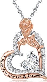 wholesale 925 Sterling Silver Rose Birthstone Necklace Heart Pendant Jewelry Gift for Women-04-April