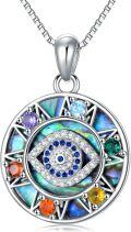 wholesale 925 Sterling Silver Evil Eye Pendant Necklace with Abalone Shell and Gemstones - Witch's Knot & Star of David Design-0-0