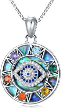 wholesale 925 Sterling Silver Evil Eye Pendant Necklace with Abalone Shell and Gemstones - Witch's Knot & Star of David Design-Evil Eye