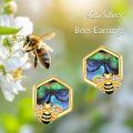 wholesale 925 Sterling Silver Hexagon Bee Stud Earrings with Crystal Accents - Honeycomb Design Gift for Her-0-6