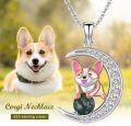 wholesale 925 Sterling Silver 925 Green Jasper Moon & Corgi Pendant Necklaces - Graduation Gifts for Women-0-5