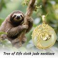 wholesale 14K Gold Plated Sterling Silver & Jade Tree of Life Sloth Necklace for Women-0-1