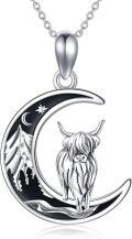 wholesale 925 Sterling Silver Moon Cow Charm Pendant Necklace - Unique Gifts for Her-0-0