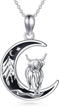 wholesale 925 Sterling Silver Moon Cow Charm Pendant Necklace - Unique Gifts for Her-highand cow-1