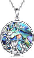 wholesale 925 Sterling Silver Tree of Life with Elephants and Heart Abalone Shell Pendant Necklace Gifts for Women-0-0