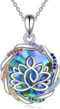 wholesale 925 Sterling Silver Abalone Shell Chakra Lotus Yoga Pendant Necklace-0-0