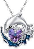 wholesale 925 Sterling Silver Penguin & Dolphin Pendant Necklaces Purple Crystal s for Her-0-0