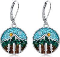wholesale 925 Sterling Silver Mountain Landscape Drop Earrings with Turquoise and Green Stones-Mountain