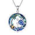 TOUPOP Sterling Silver Crystal Sea Turtle Tropical Palm Tree Ocean Pendant-0-0