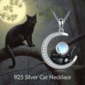 wholesale 925 Sterling Silver Opalite Crescent Moon Black Cat Pendant Necklace-0-5
