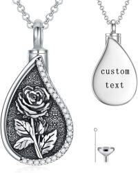 wholesale Sterling Silver Birth Flower Teardrop Urn Necklace for Ashes Memorial Jewelry-06-Rose-Custom-06-Rose