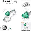 wholesale 925 Sterling Silver Blue Crystal Zircon Heart Ring for Women Adjustable Size 7-9 Gift Box-0-2