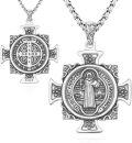 wholesale 925 Sterling Silver St Benedict Cross Medal Necklace Pendant with Chain for Men Women  36 Length-0-0