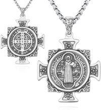 wholesale 925 Sterling Silver St Benedict Cross Medal Necklace Pendant with Chain for Men Women  36 Length-12e-St Benedict-12e-St Benedict