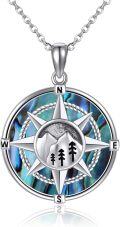wholesale 925 Sterling Silver Mountain & Trees Compass Pendant Necklace Gift for Women-0-0