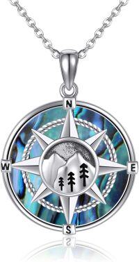 wholesale 925 Sterling Silver Mountain & Trees Compass Pendant Necklace Gift for Women-Compass Mountain Necklace