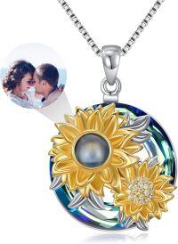 wholesale 925 Sterling Silver Sunflower Blue Crystal Pendant Necklaces - Romantic Gift for Her-L-Sunflower+photo