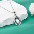 wholesale 925 Sterling Silver Teardrop Moonstone Pendant Necklace with Abalone Shell Inlay and Flower Design for Women's Fine Jewelry-0-2