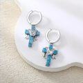 wholesale 925 Sterling Silver Cross with Turquoise Scarf Huggie Hoop Earrings for Women Girls Hypoallergenic s 4cm Length-0-4
