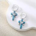 wholesale 925 Sterling Silver Turquoise Cross Drop Earrings Platinum Plated For Women-0-4