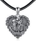 wholesale 925 Sterling Silver Gothic Skulls Heart Pendant Leather Chain Necklace for Men Women Gifts-0-0